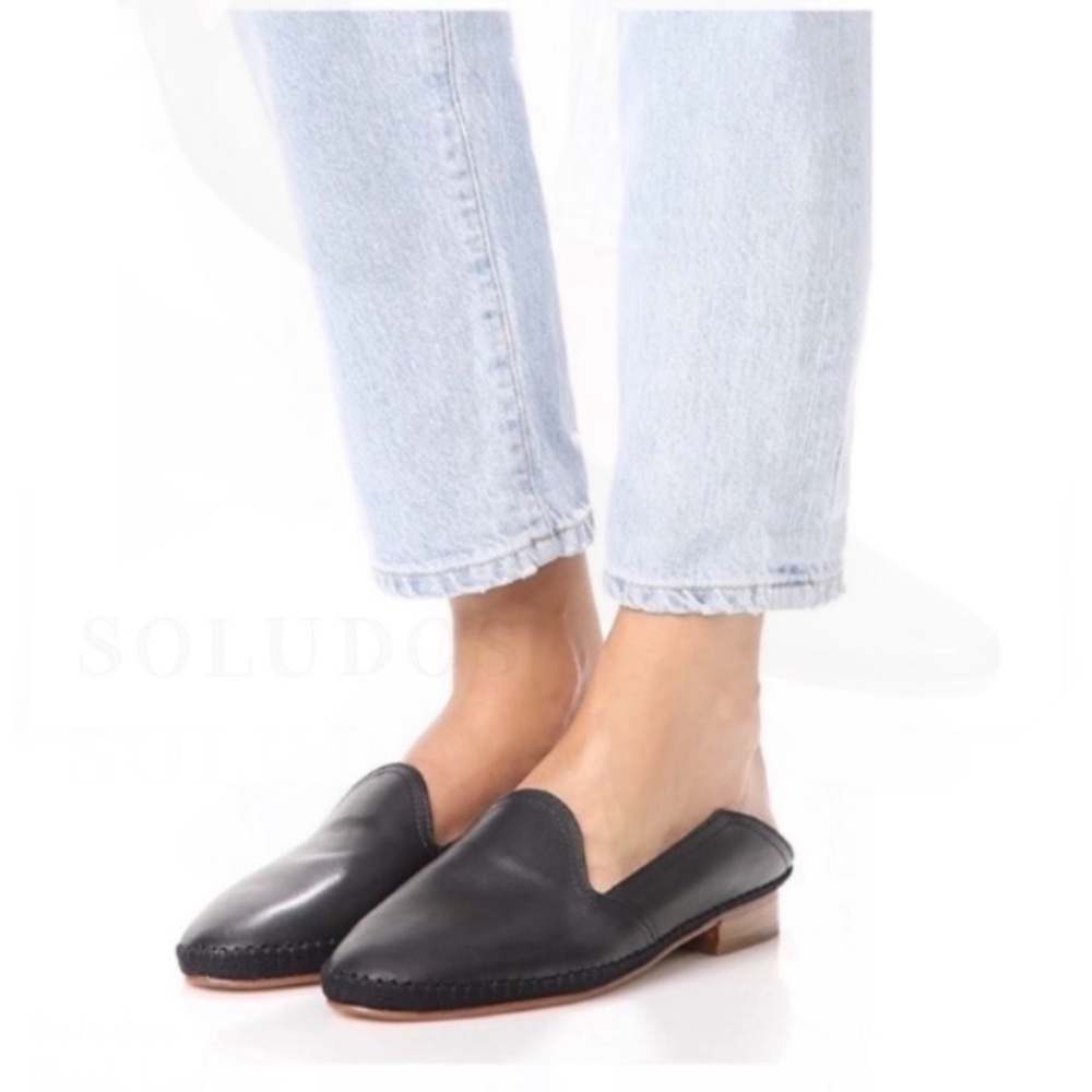 Soludos Venetian Soft Leather Convertible Flat Loafers in Black Size 8 - Picture 2 of 13